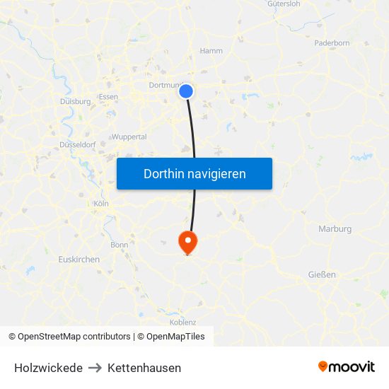 Holzwickede to Kettenhausen map