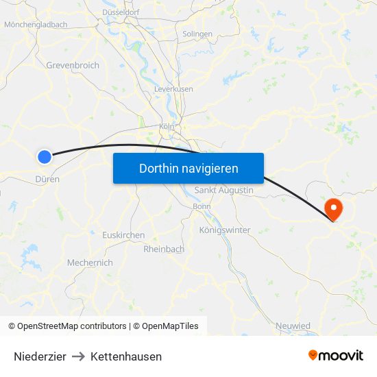 Niederzier to Kettenhausen map