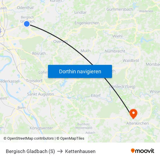 Bergisch Gladbach (S) to Kettenhausen map