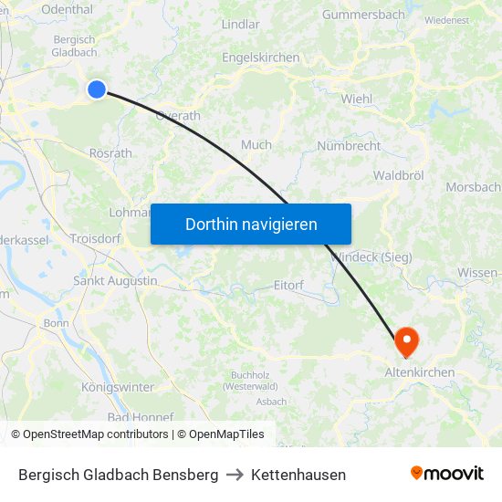 Bergisch Gladbach Bensberg to Kettenhausen map