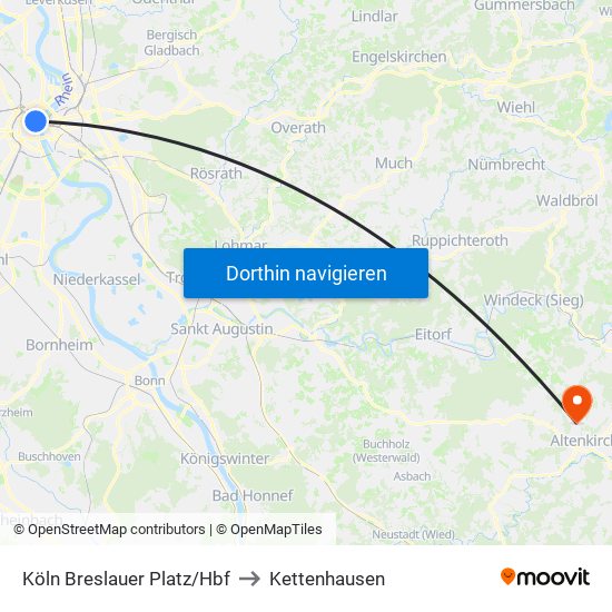 Köln Breslauer Platz/Hbf to Kettenhausen map