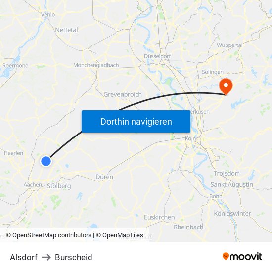 Alsdorf to Burscheid map