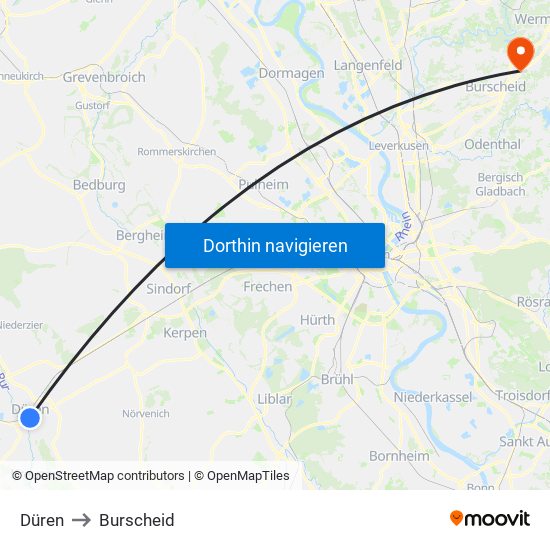 Düren to Burscheid map