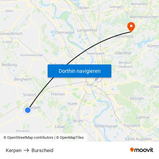 Kerpen to Burscheid map