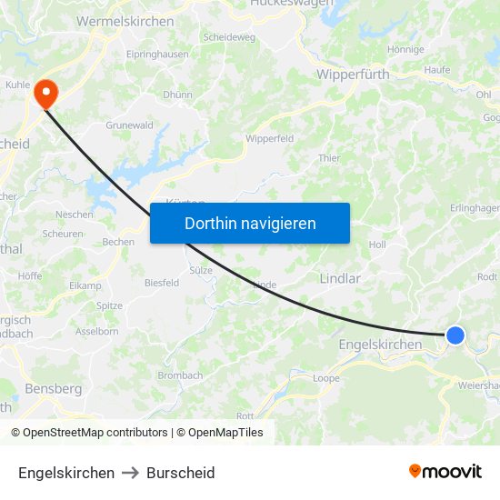 Engelskirchen to Burscheid map