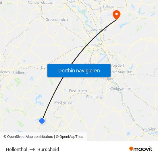 Hellenthal to Burscheid map