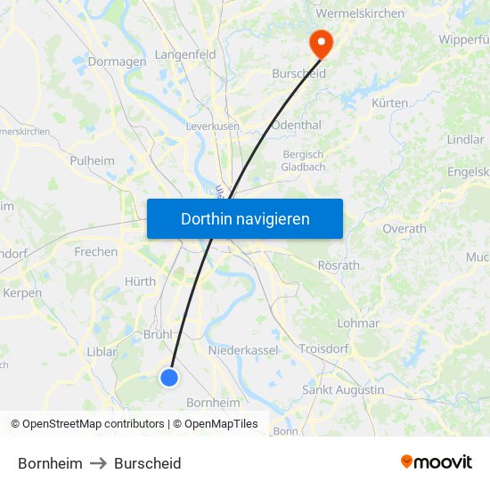 Bornheim to Burscheid map