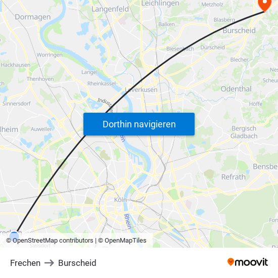 Frechen to Burscheid map