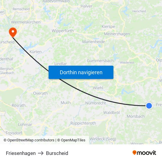 Friesenhagen to Burscheid map