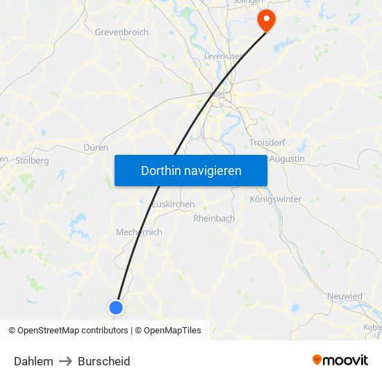 Dahlem to Burscheid map