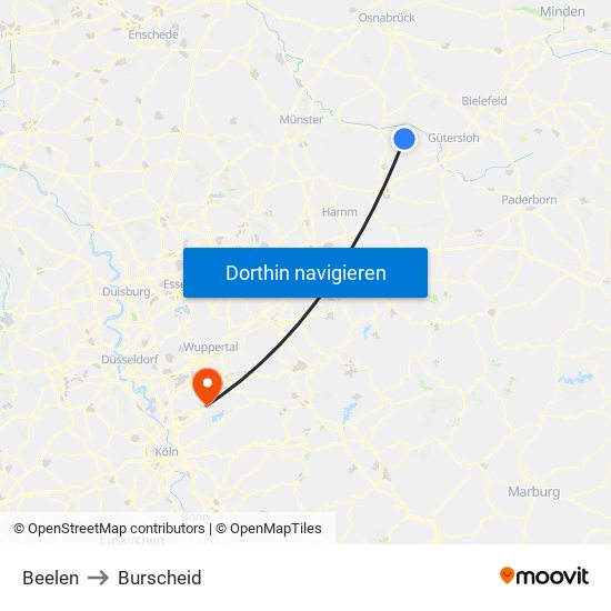 Beelen to Burscheid map