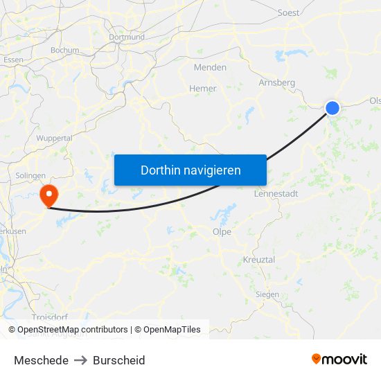 Meschede to Burscheid map