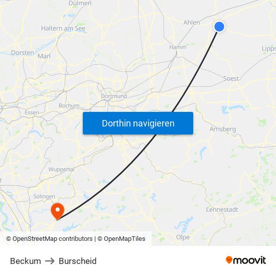 Beckum to Burscheid map