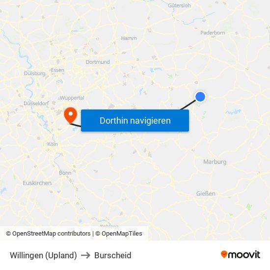 Willingen (Upland) to Burscheid map