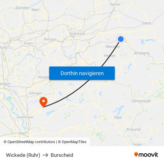 Wickede (Ruhr) to Burscheid map
