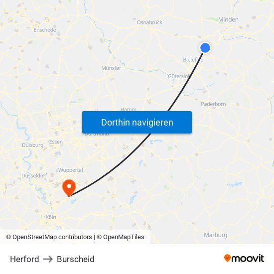 Herford to Burscheid map