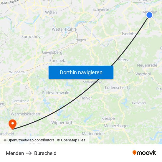 Menden to Burscheid map