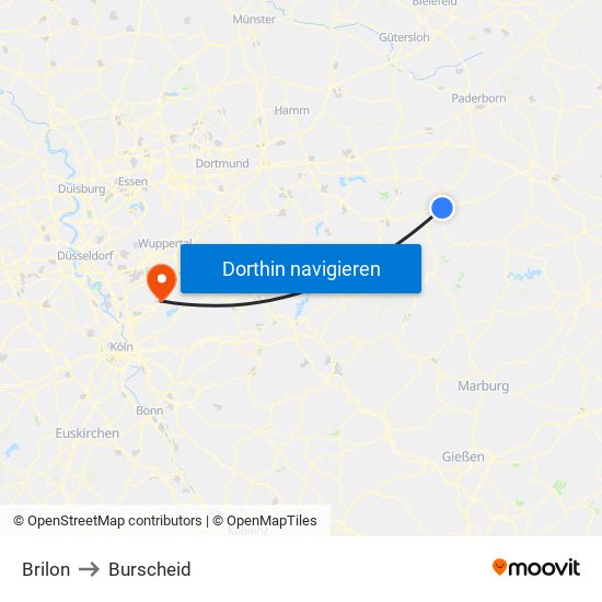 Brilon to Burscheid map