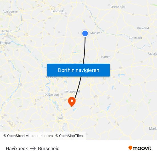 Havixbeck to Burscheid map