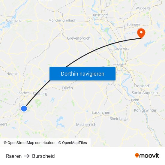 Raeren to Burscheid map
