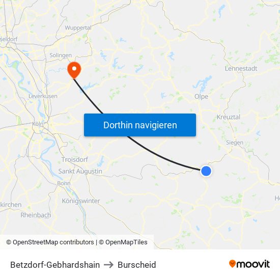 Betzdorf-Gebhardshain to Burscheid map