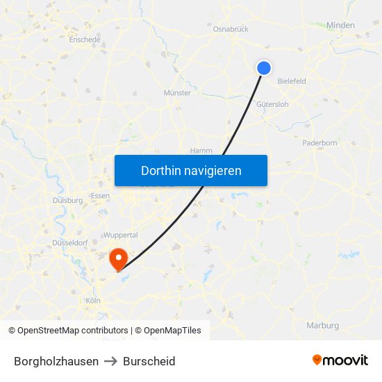 Borgholzhausen to Burscheid map