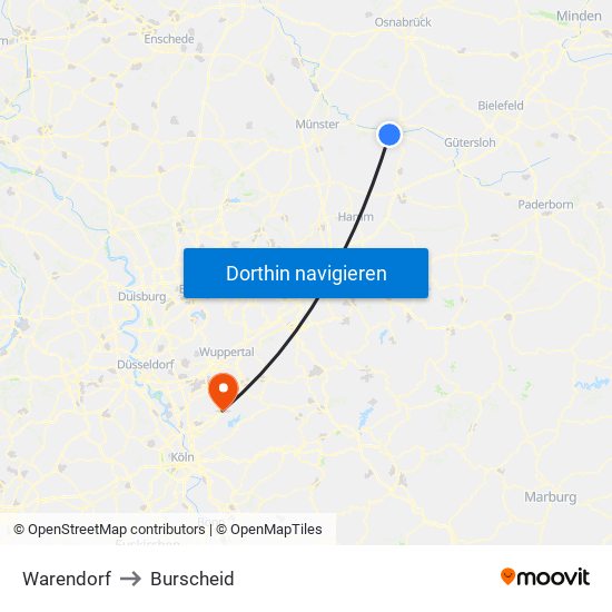 Warendorf to Burscheid map