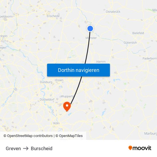 Greven to Burscheid map