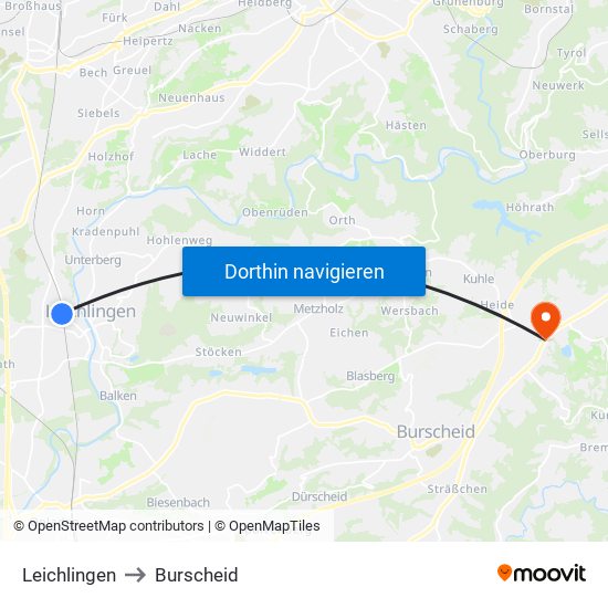 Leichlingen to Burscheid map