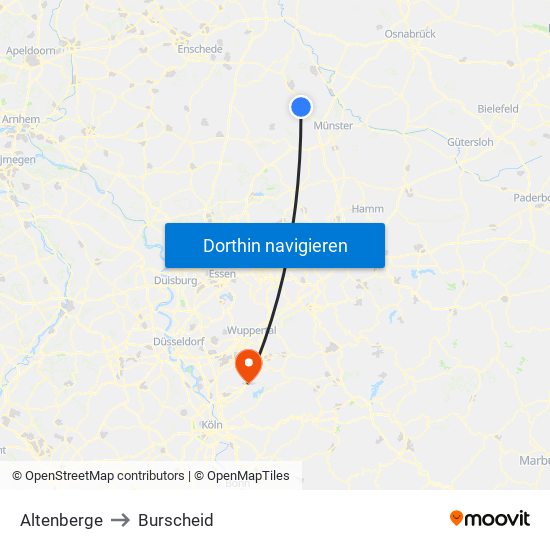Altenberge to Burscheid map