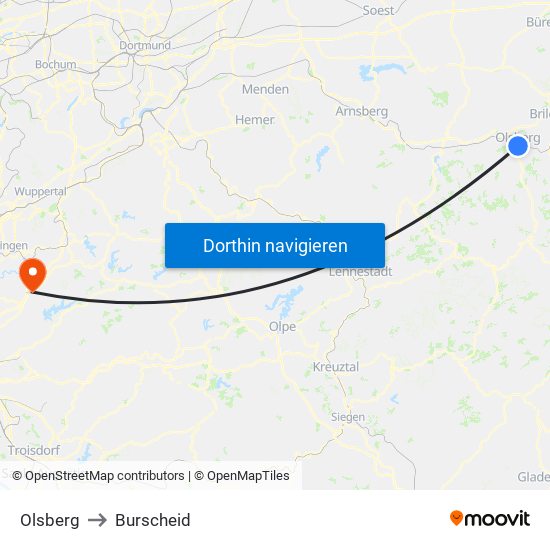 Olsberg to Burscheid map