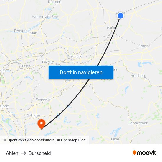 Ahlen to Burscheid map