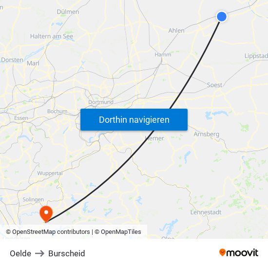 Oelde to Burscheid map