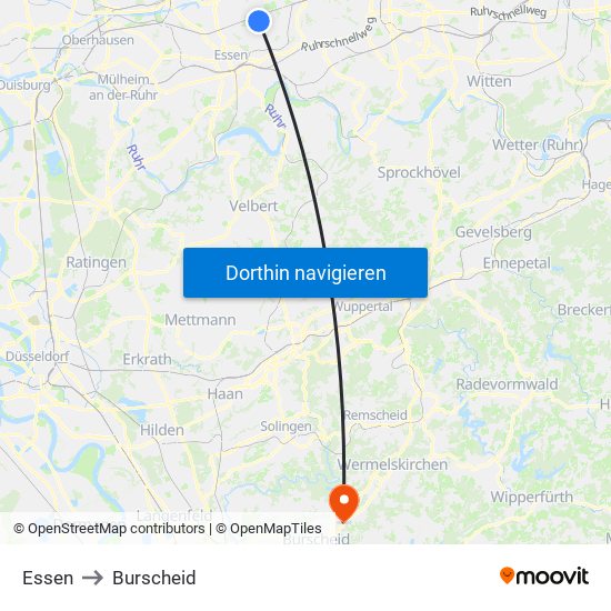 Essen to Burscheid map