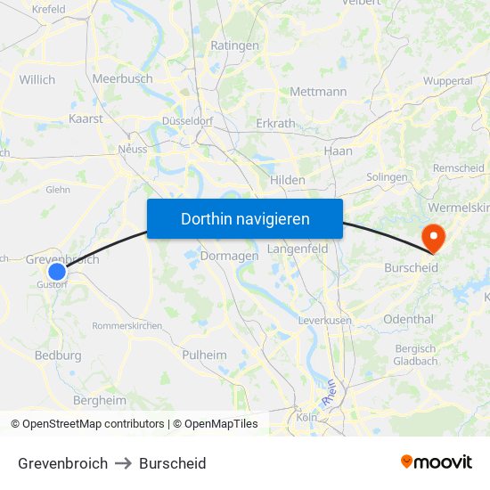 Grevenbroich to Burscheid map