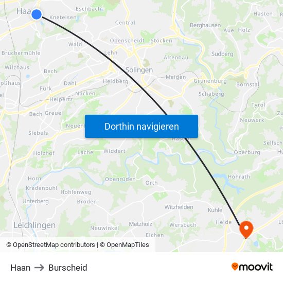 Haan to Burscheid map