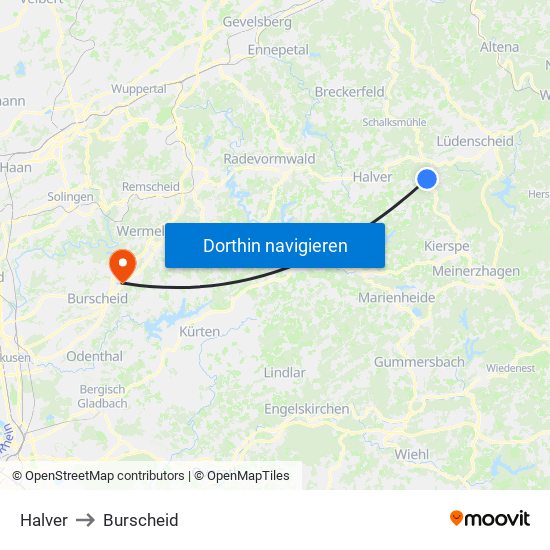 Halver to Burscheid map