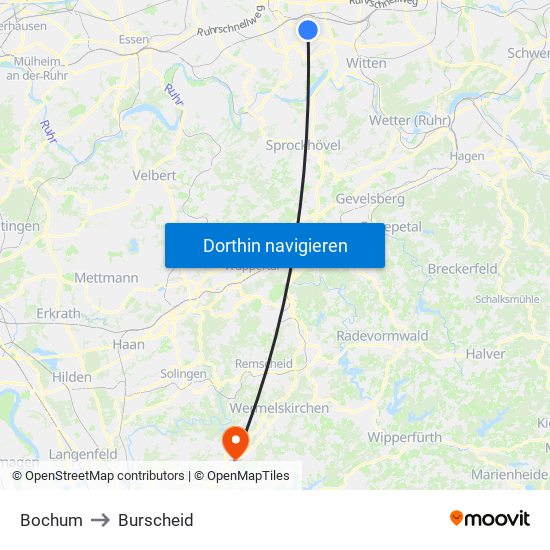 Bochum to Burscheid map