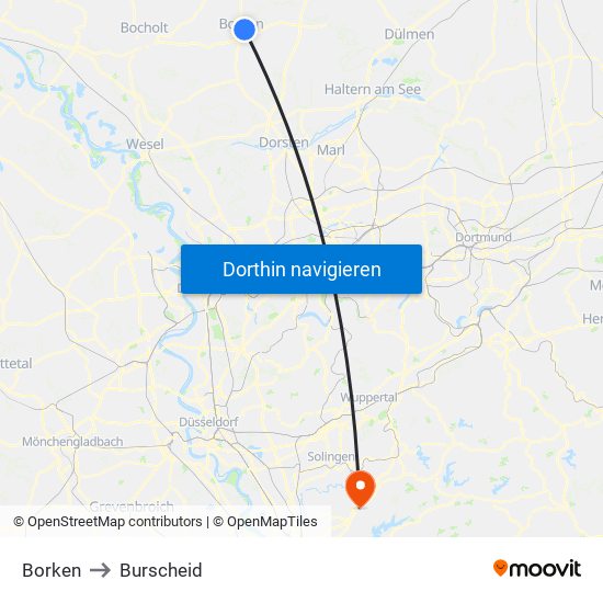 Borken to Burscheid map