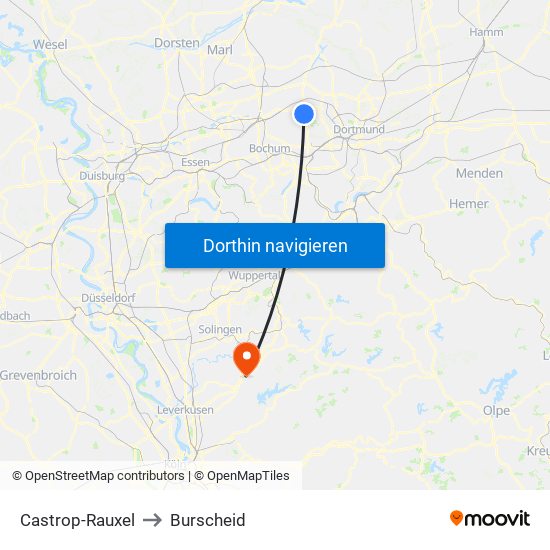 Castrop-Rauxel to Burscheid map