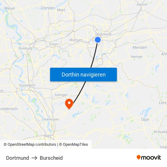 Dortmund to Burscheid map