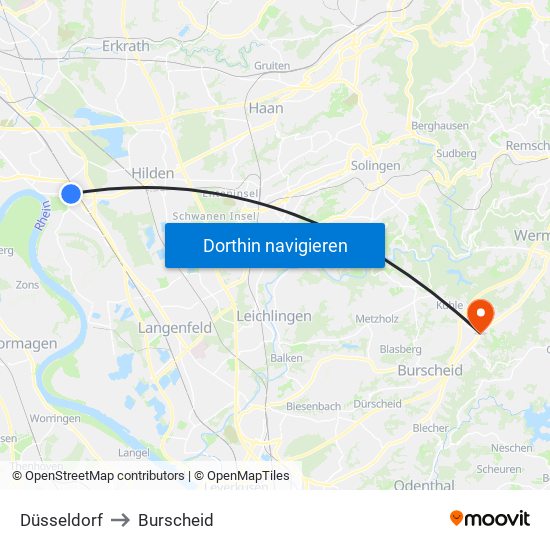 Düsseldorf to Burscheid map