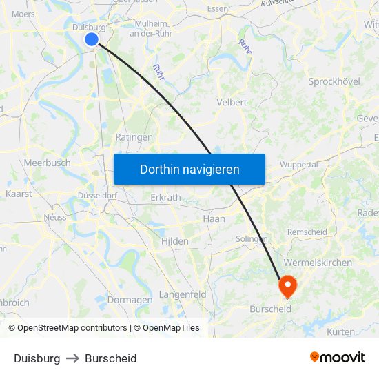 Duisburg to Burscheid map