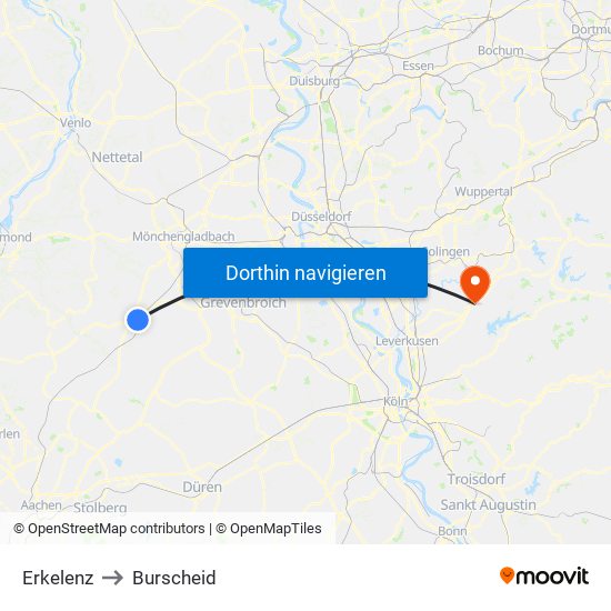 Erkelenz to Burscheid map