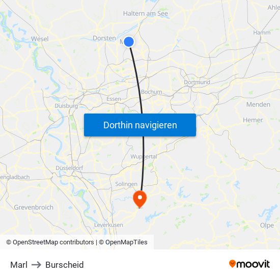 Marl to Burscheid map