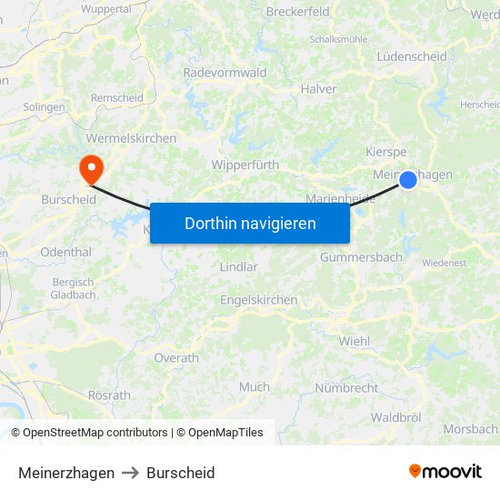 Meinerzhagen to Burscheid map