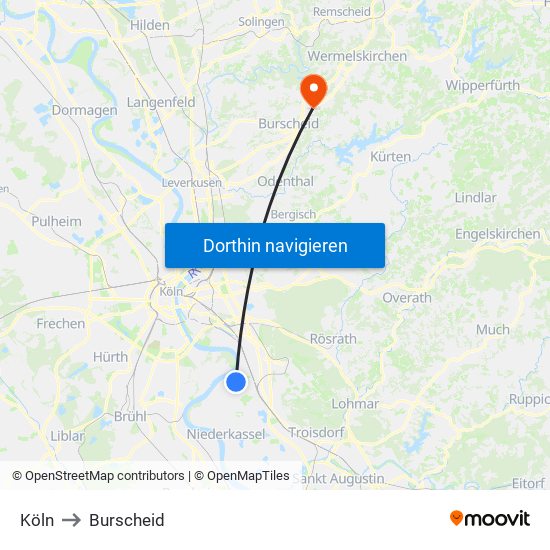 Köln to Burscheid map