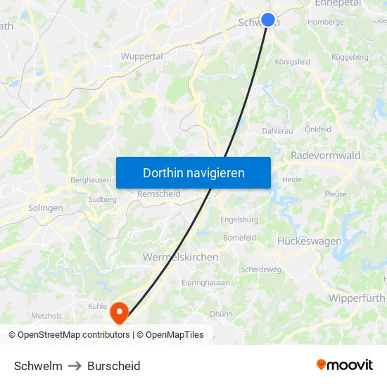 Schwelm to Burscheid map