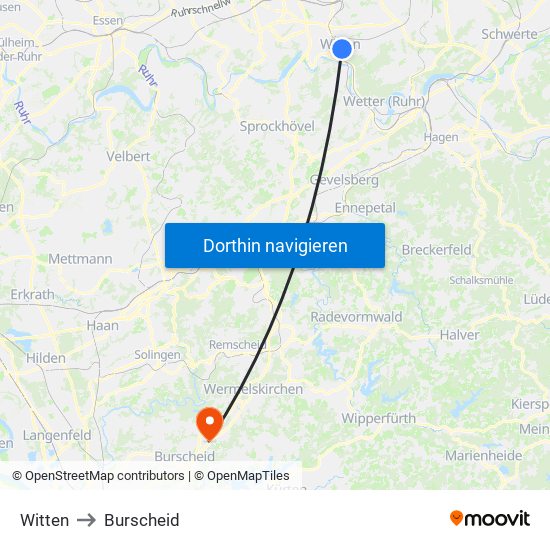 Witten to Burscheid map