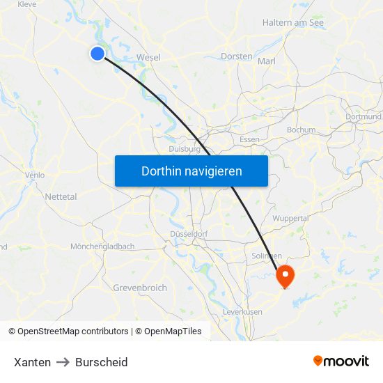 Xanten to Burscheid map